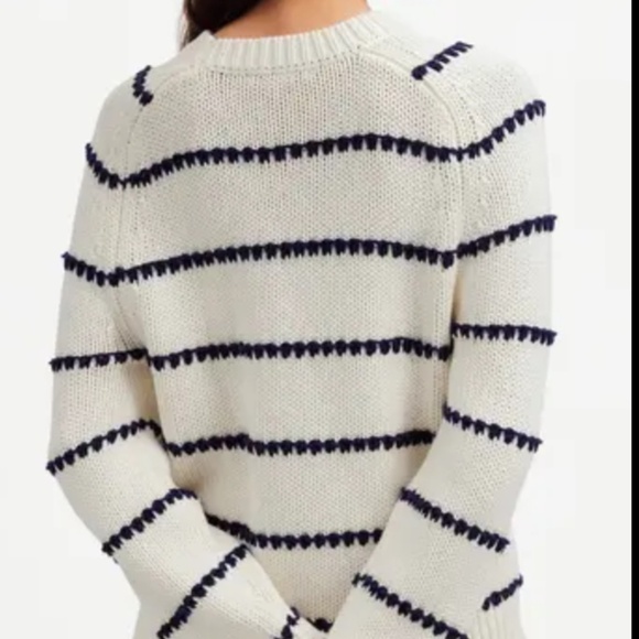 NWT Madewell Stripe Ivory / Navy  Blue Textured Cotton Crewneck Sweater SZ XS - Picture 2 of 7